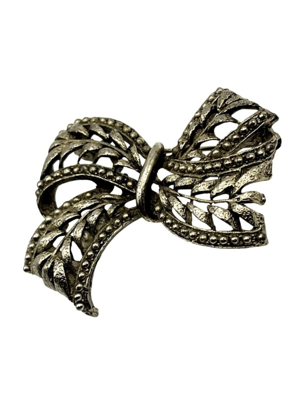 Vintage Hobe 1960s Silver-Tone Bow Brooch With Intricate Filigree Design - Picture 5 of 5